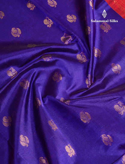 Beautiful Violet Zari Buttas Pure Silk Cotton Saree With Contrast Red Traditional Border