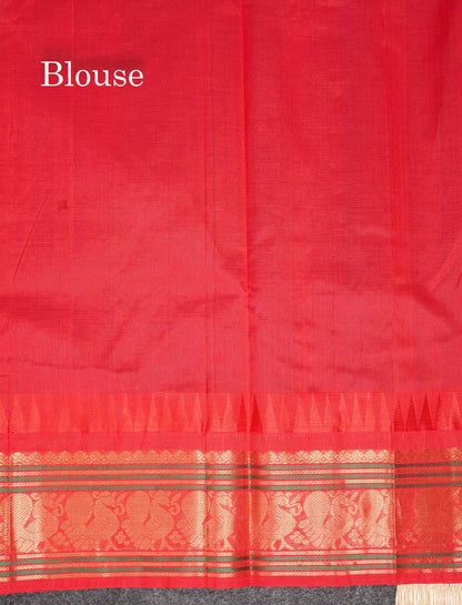 Beautiful Violet Zari Buttas Pure Silk Cotton Saree With Contrast Red Traditional Border