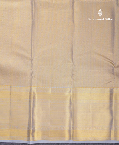 Beautiful Gold Tissue Bridal Pure Kanjivaram Silk Saree With Contrast Grey White Traditional Border