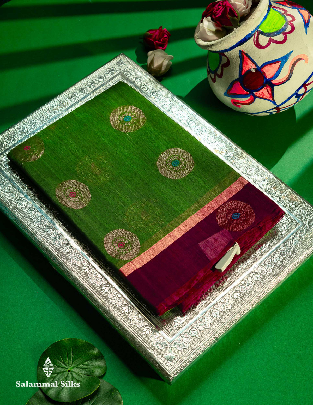 Green Beautiful SICOCotton Saree With Violet Border