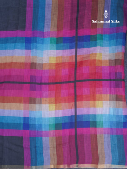 Beautiful Multicolour Rainbow Mul Mul Cotton Saree With Contrast Black Blouse