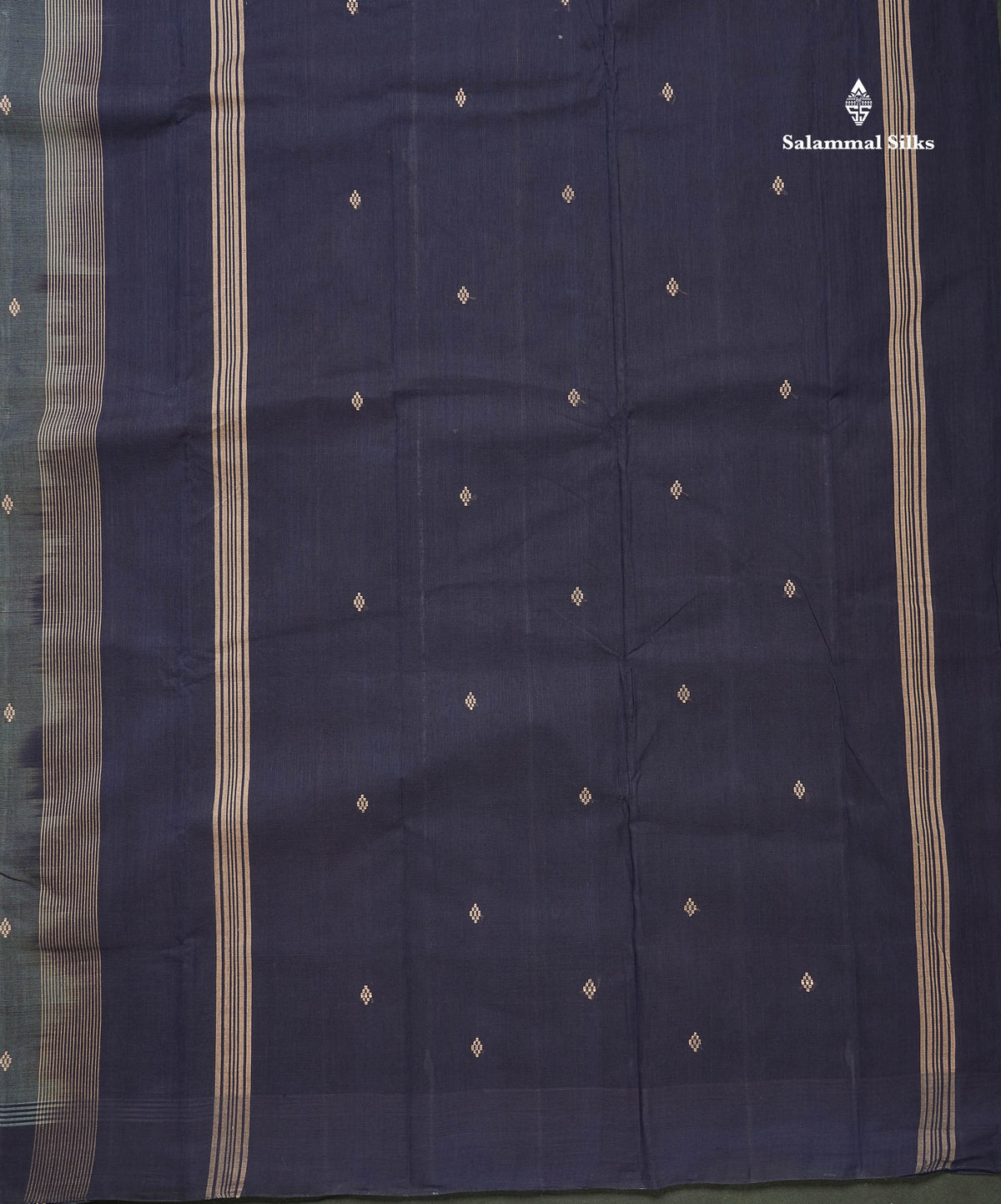 Handloom Pure Cotton Saree -  Grey Colour Body With Contrast Dark Navy Blue Blouse