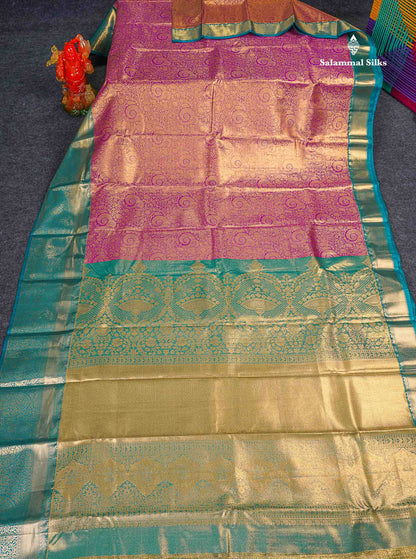 Bridal Semi Silk Saree - Magenta Colour Body Tissue With Teal Green Evening Morning Border