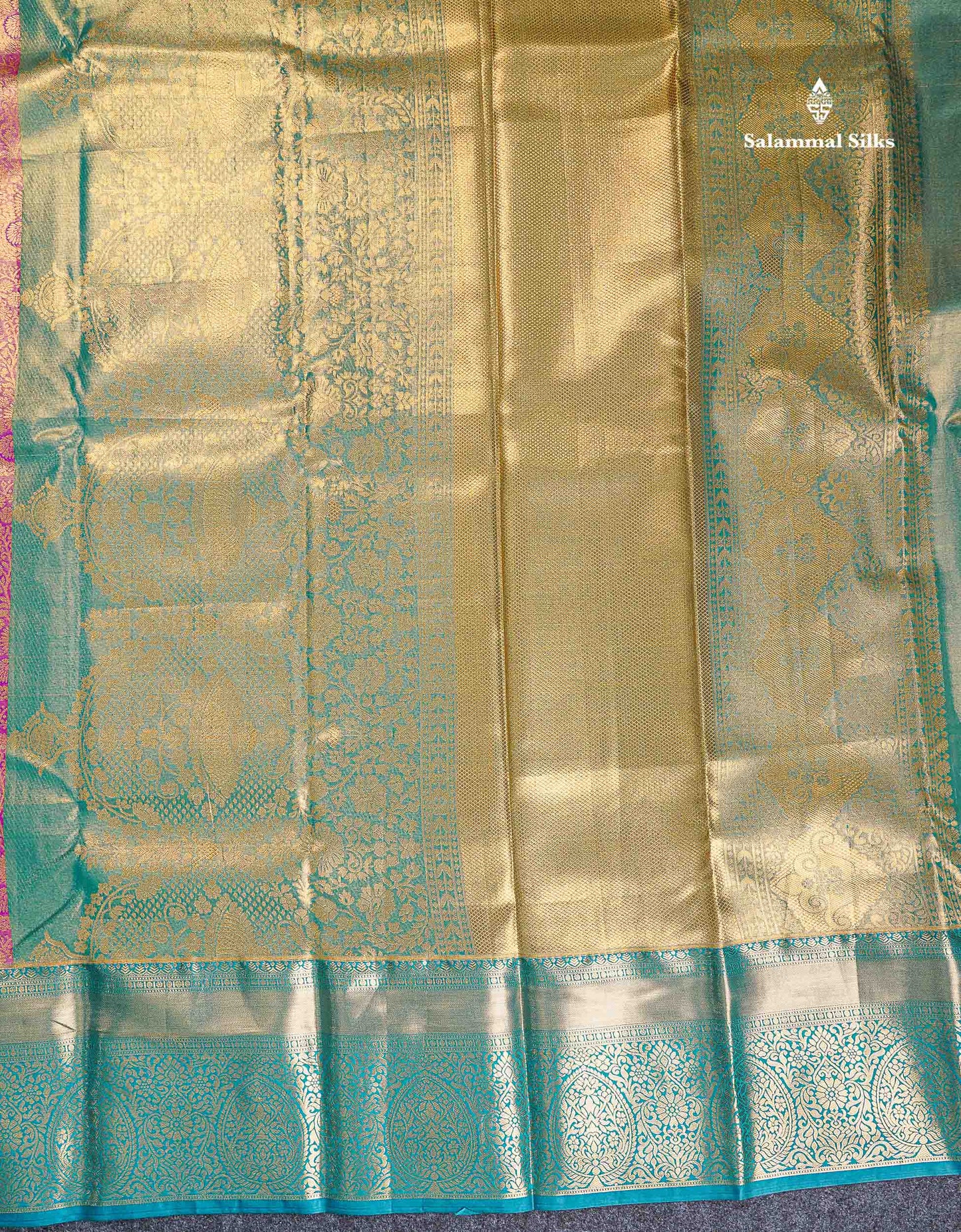 Bridal Semi Silk Saree - Magenta Colour Body Tissue With Teal Green Evening Morning Border