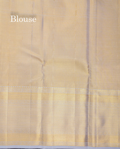 Beautiful Gold Tissue Bridal Pure Kanjivaram Silk Saree With Contrast Grey White Traditional Border