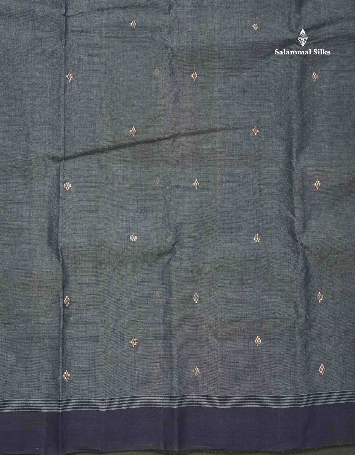 Handloom Pure Cotton Saree -  Grey Colour Body With Contrast Dark Navy Blue Blouse