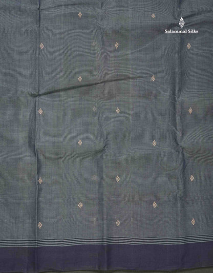 Handloom Pure Cotton Saree -  Grey Colour Body With Contrast Dark Navy Blue Blouse
