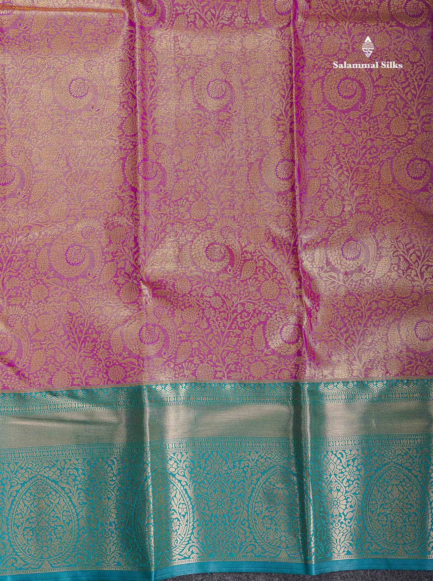Bridal Semi Silk Saree - Magenta Colour Body Tissue With Teal Green Evening Morning Border