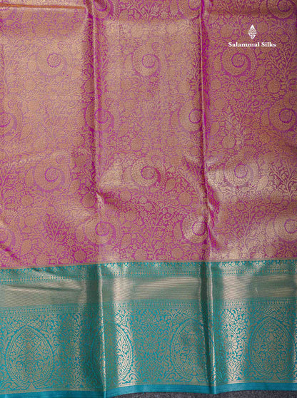 Bridal Semi Silk Saree - Magenta Colour Body Tissue With Teal Green Evening Morning Border