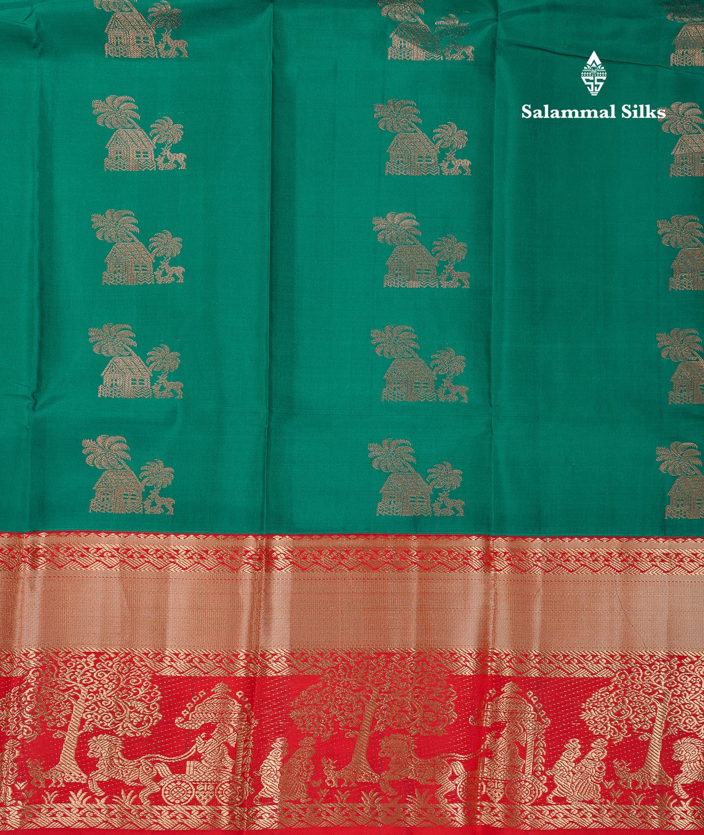 Beautiful Peacock Green Pure Kanjivaram Silk Saree With Contrast Chilly Red Traditional Pallaku Evening Morning Border