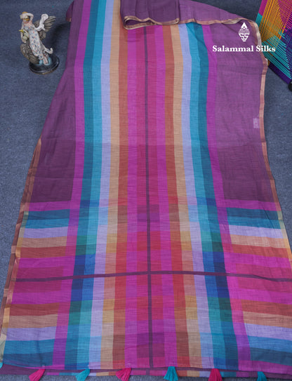Beautiful Multicolour Rainbow Mul Mul Cotton Saree With Contrast Black Blouse