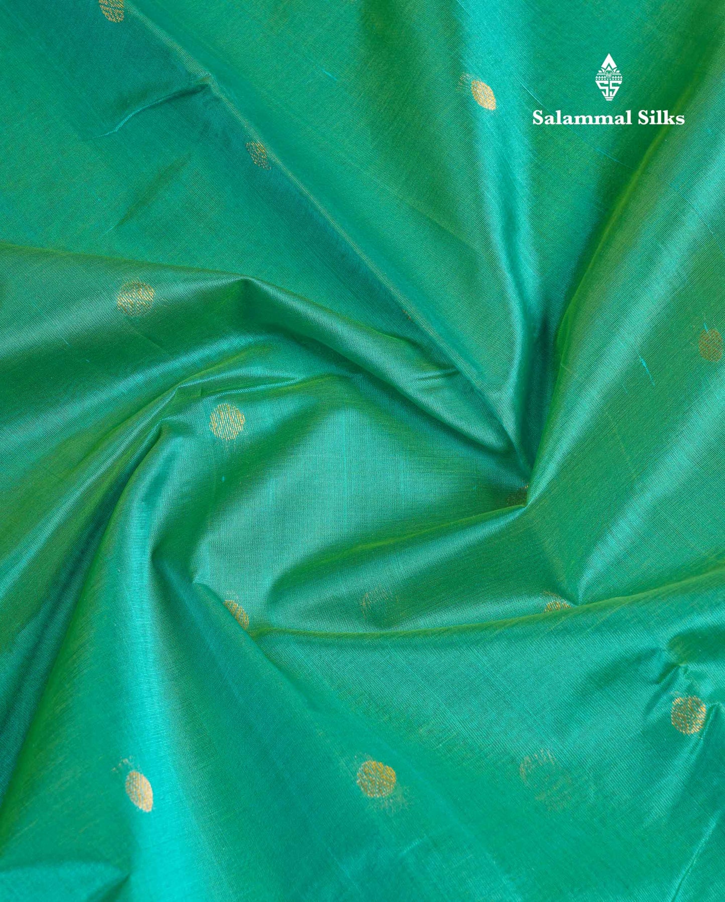 Beautiful Saspphire Green Zari Butta Pure Silk Cotton Saree With Contrast Light Pink Traditional Border