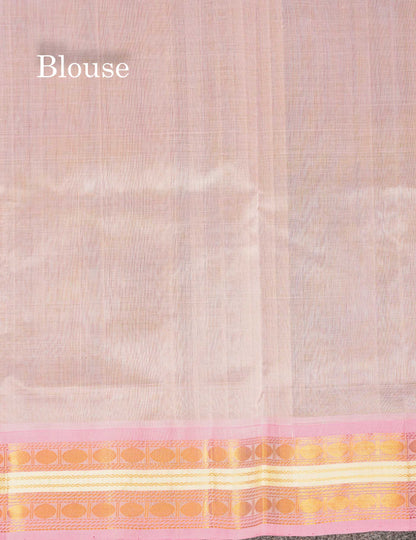 Beautiful Saspphire Green Zari Butta Pure Silk Cotton Saree With Contrast Light Pink Traditional Border
