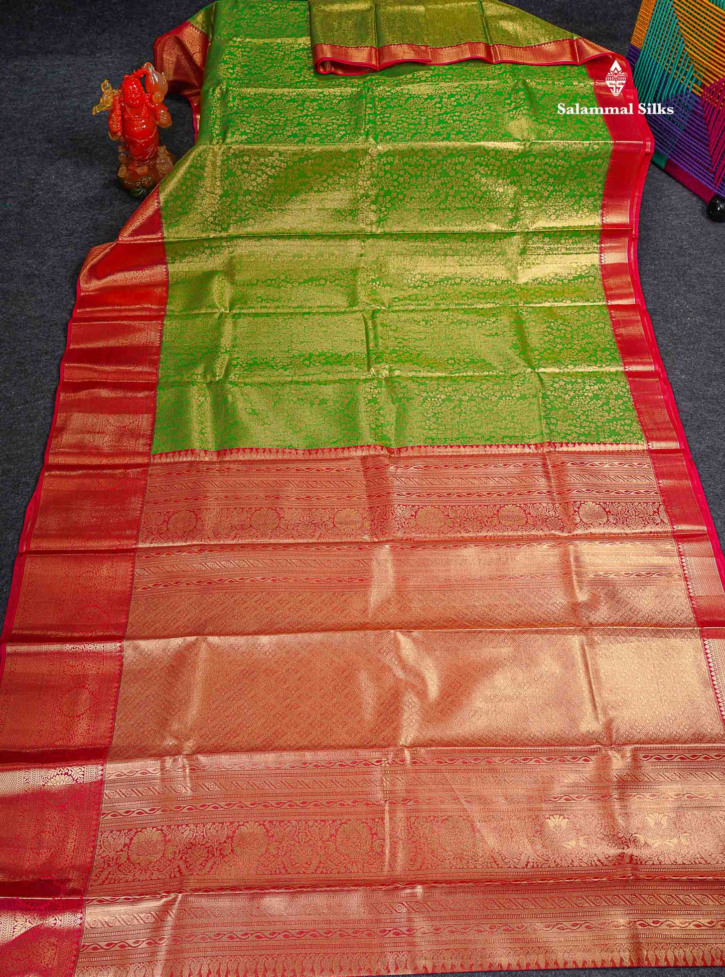 Bridal Semi Silk Saree - Green Colour Body Tissue With Contrast Redish Pink Evening Morning Border