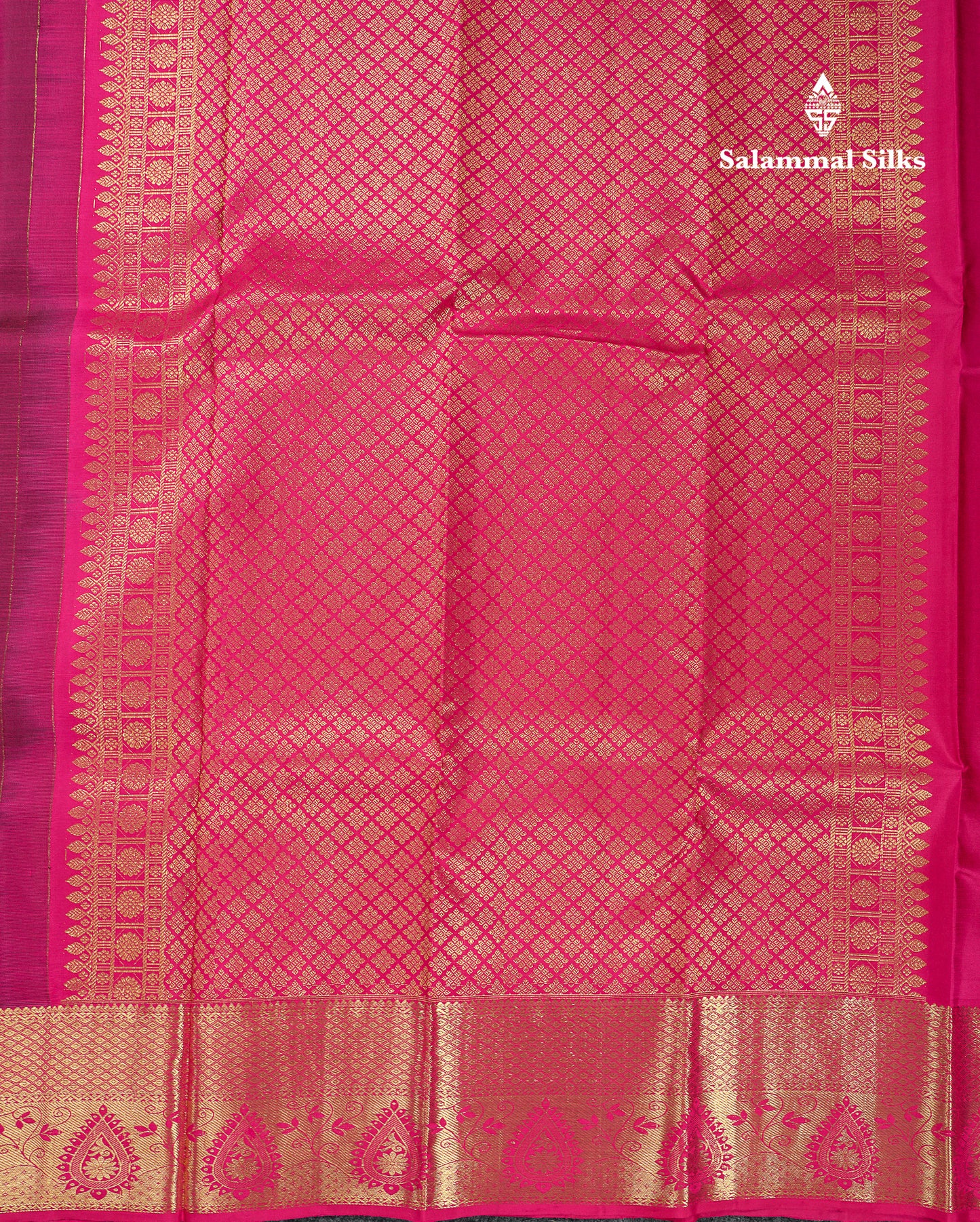 Beautiful Magenta Pure Kanjivaram Silk Saree With Contrast Pink Traditional Border