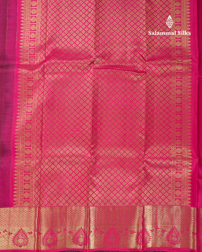 Beautiful Magenta Pure Kanjivaram Silk Saree With Contrast Pink Traditional Border