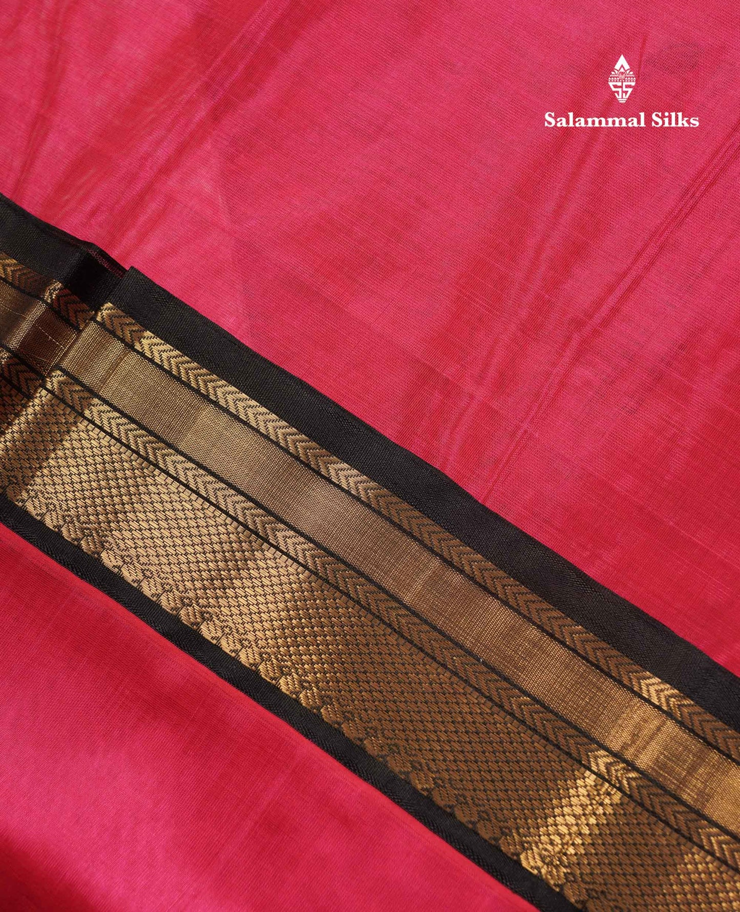 Beautiful Rani Pink Plain Pure Silk Cotton Saree With Contrast Black Traditional Evening Morning Border