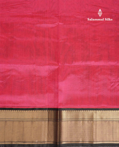 Beautiful Rani Pink Plain Pure Silk Cotton Saree With Contrast Black Traditional Evening Morning Border
