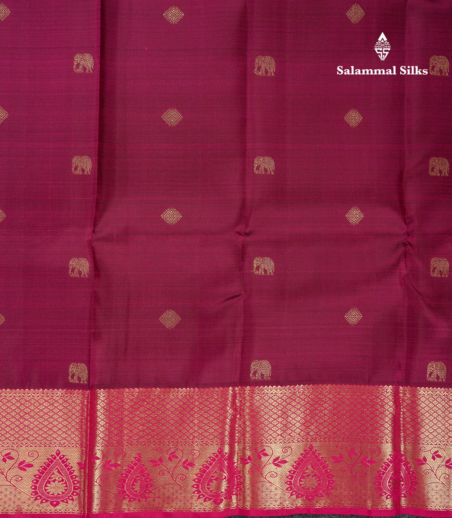 Beautiful Magenta Pure Kanjivaram Silk Saree With Contrast Pink Traditional Border
