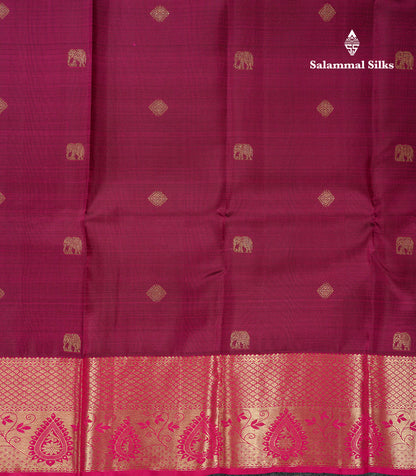 Beautiful Magenta Pure Kanjivaram Silk Saree With Contrast Pink Traditional Border