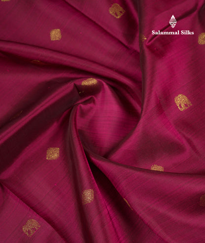 Beautiful Magenta Pure Kanjivaram Silk Saree With Contrast Pink Traditional Border