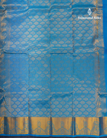 Beautiful Blue Bridal Pure Kanjivaram Silk Saree With Traditional Border