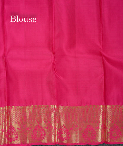 Beautiful Magenta Pure Kanjivaram Silk Saree With Contrast Pink Traditional Border