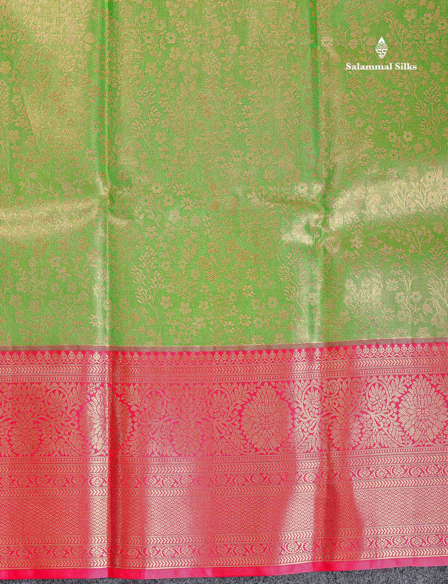 Bridal Semi Silk Saree - Green Colour Body Tissue With Contrast Redish Pink Evening Morning Border