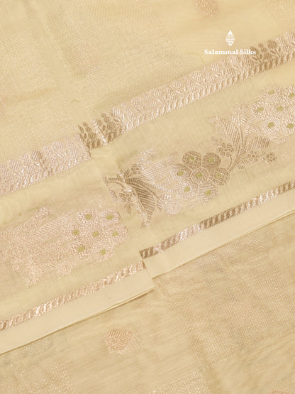 Pastel Blue Colour Cotton Mix Saree With Silver Zari Menna Work Border