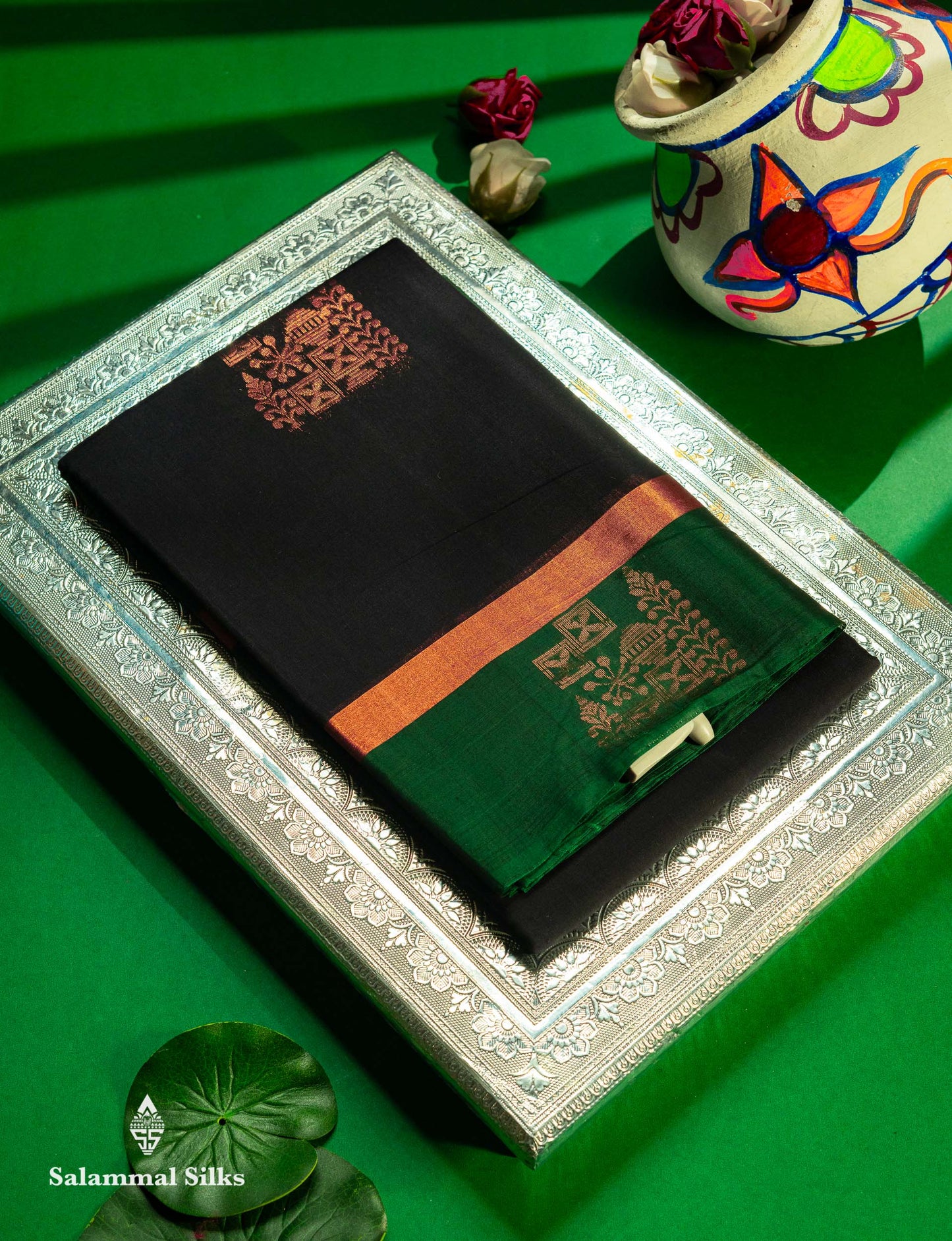 Beautiful Dual Tone Dark Navy Blue SICO Cotton Saree With Contrast Bottle Green Fancy Blouse