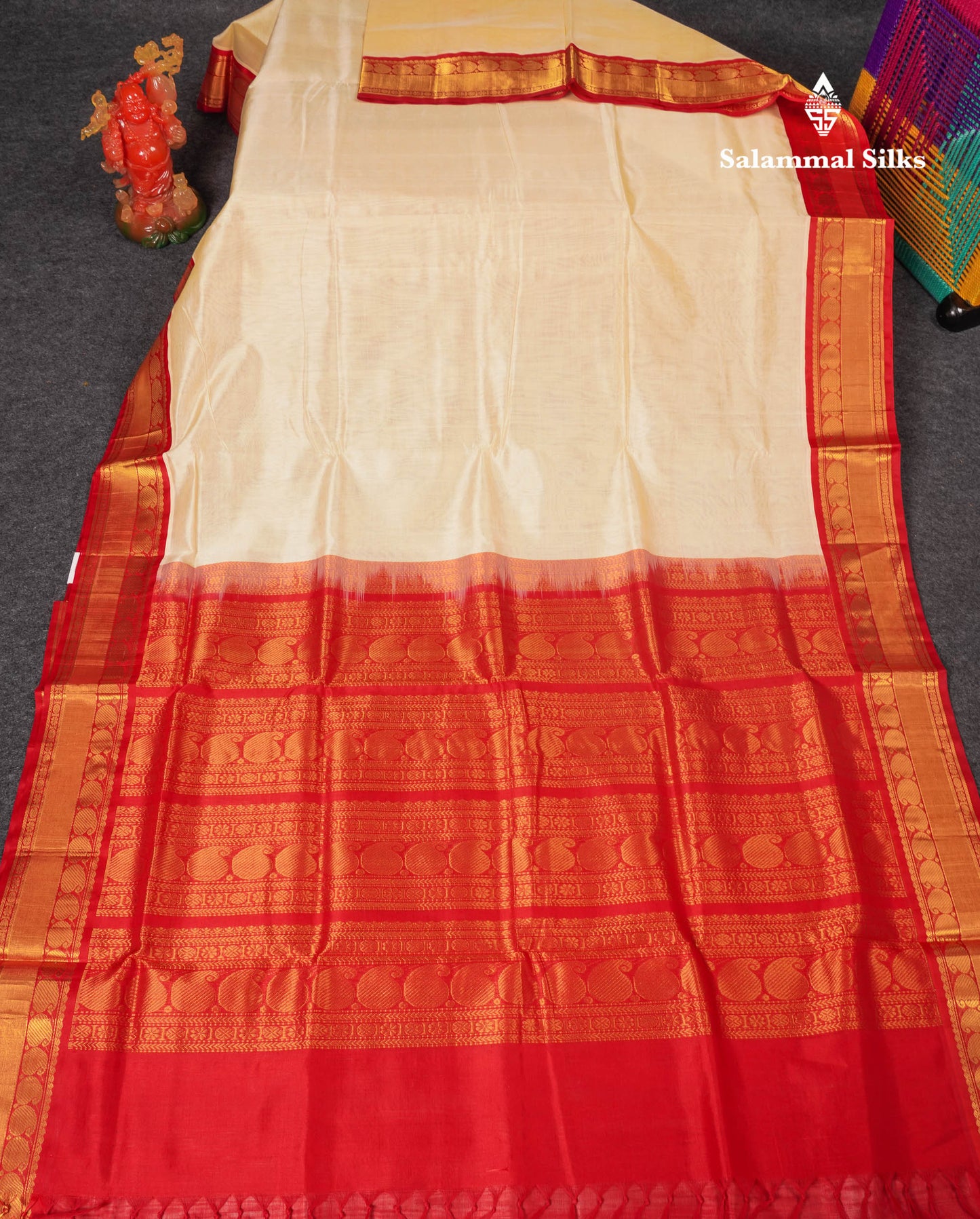Beautiful Half White Plain Pure Silk Cotton Saree With Contrast Red Traditional Border