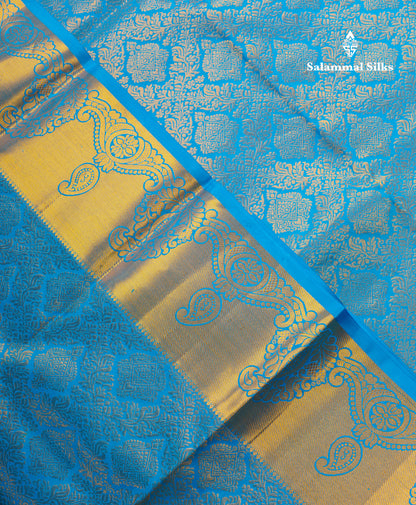 Beautiful Blue Bridal Pure Kanjivaram Silk Saree With Traditional Border