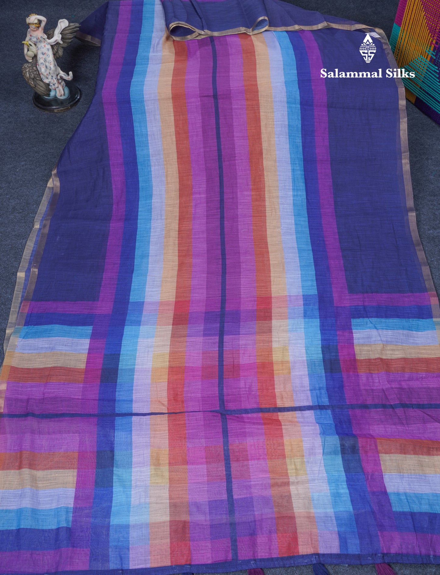 Beautiful Multicolour Rainbow Mul Mul Cotton Saree With Contrast Black Blouse