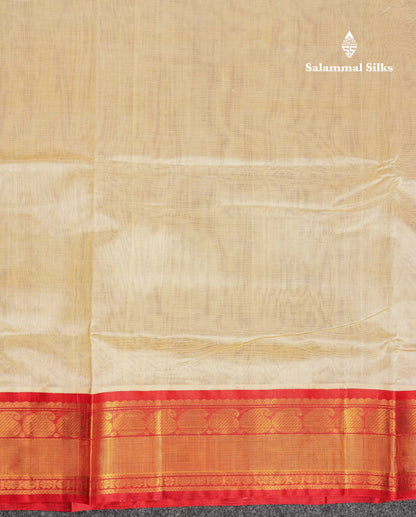 Beautiful Half White Plain Pure Silk Cotton Saree With Contrast Red Traditional Border