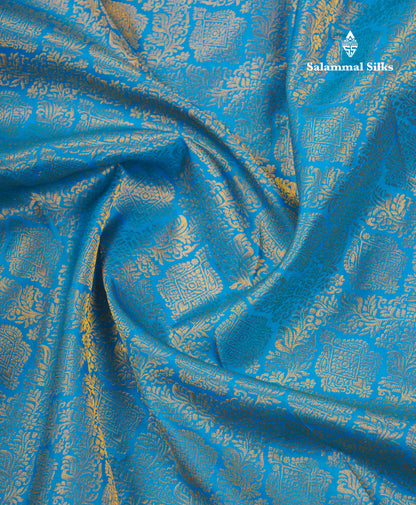 Beautiful Blue Bridal Pure Kanjivaram Silk Saree With Traditional Border