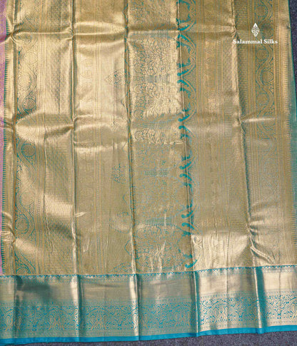 Bridal Semi Silk Saree - Light Lavender Colour Body Tissue With Contrast Teal Green Border