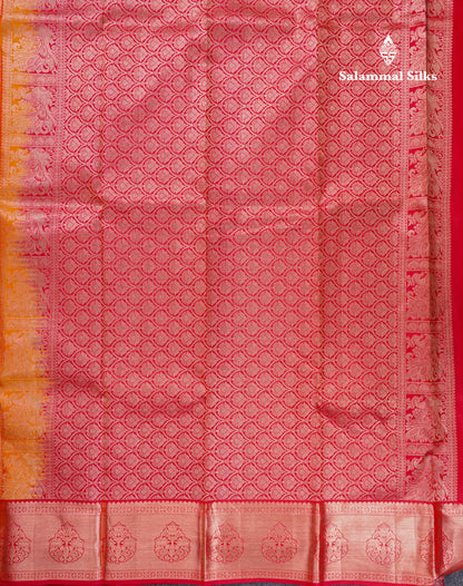Beautiful Mustard Yellow Bridal Pure Kanjivaram Silk Saree With Contrast Maroon Border