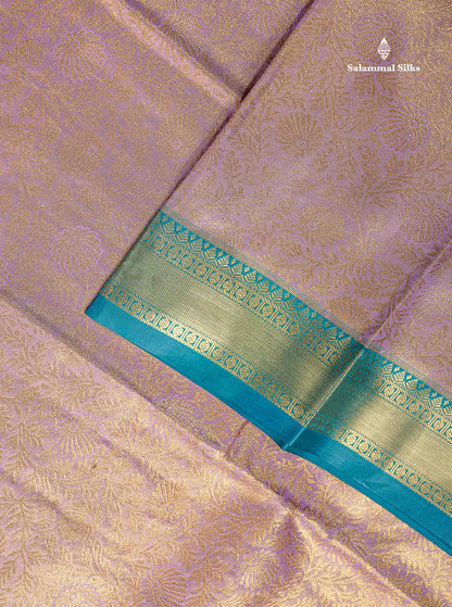 Bridal Semi Silk Saree - Light Lavender Colour Body Tissue With Contrast Teal Green Border