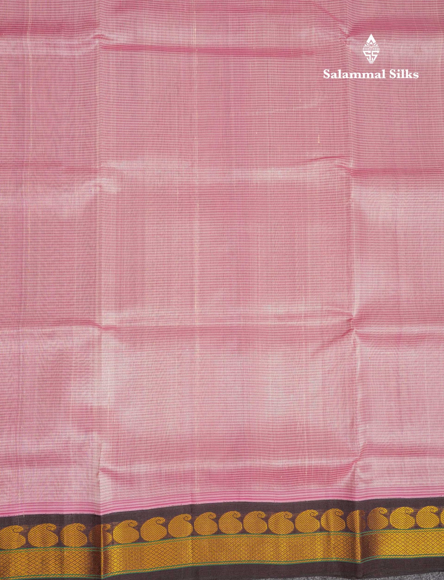 Beautiful Baby Pink Pure Silk Cotton Saree With Contrast Dark Brown Traditional Border