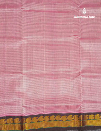 Beautiful Baby Pink Pure Silk Cotton Saree With Contrast Dark Brown Traditional Border