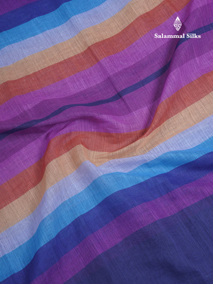 Beautiful Multicolour Rainbow Mul Mul Cotton Saree With Contrast Black Blouse