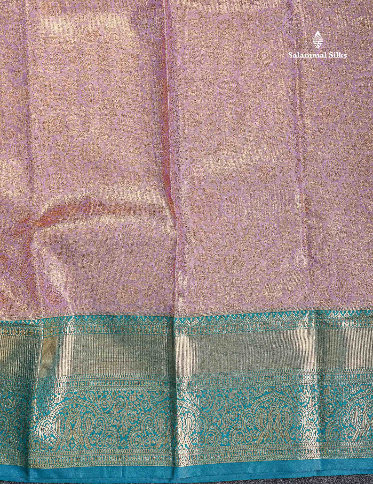 Bridal Semi Silk Saree - Light Lavender Colour Body Tissue With Contrast Teal Green Border