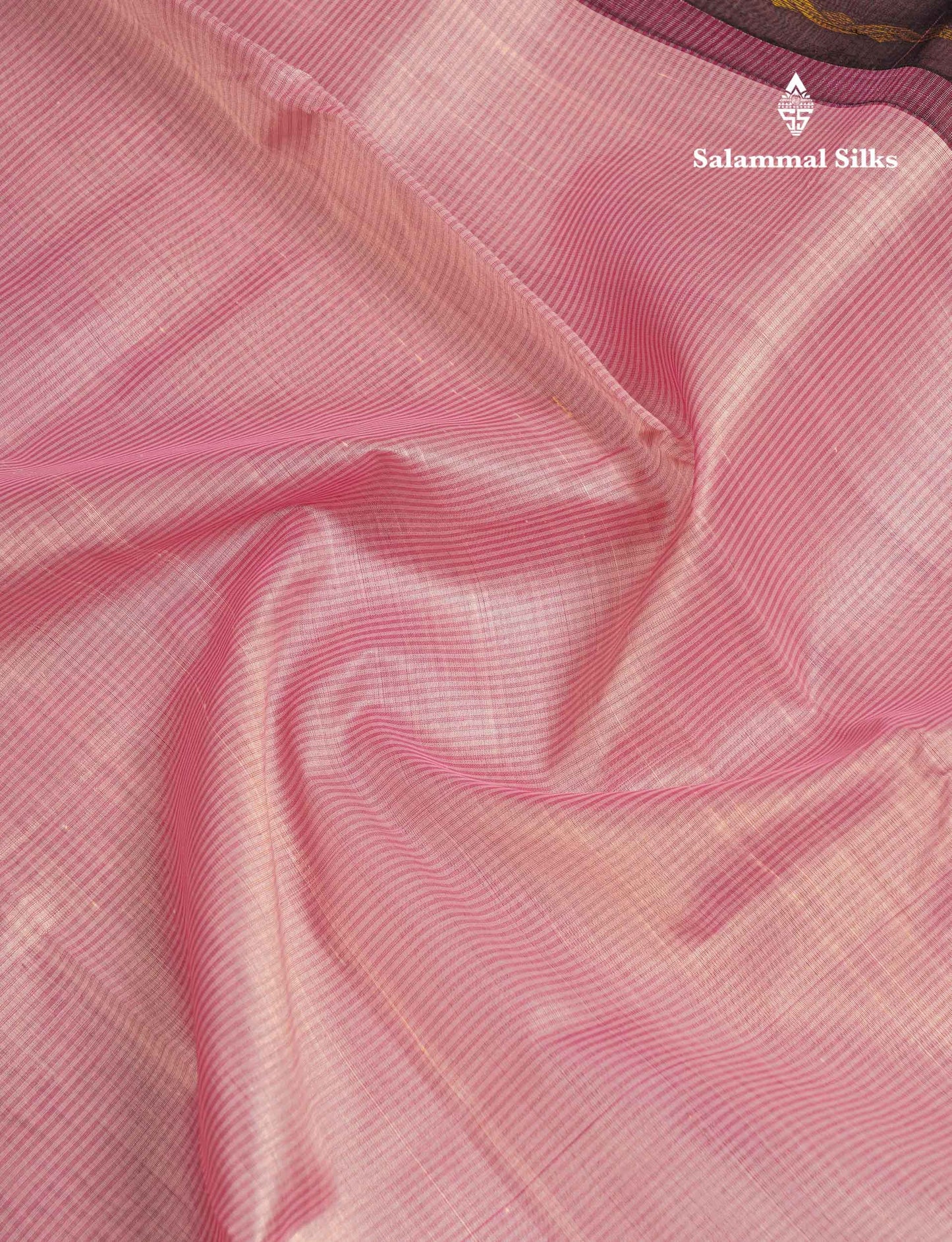 Beautiful Baby Pink Pure Silk Cotton Saree With Contrast Dark Brown Traditional Border