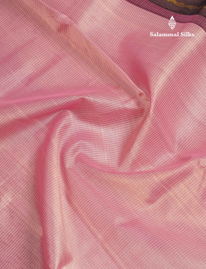 Beautiful Baby Pink Pure Silk Cotton Saree With Contrast Dark Brown Traditional Border