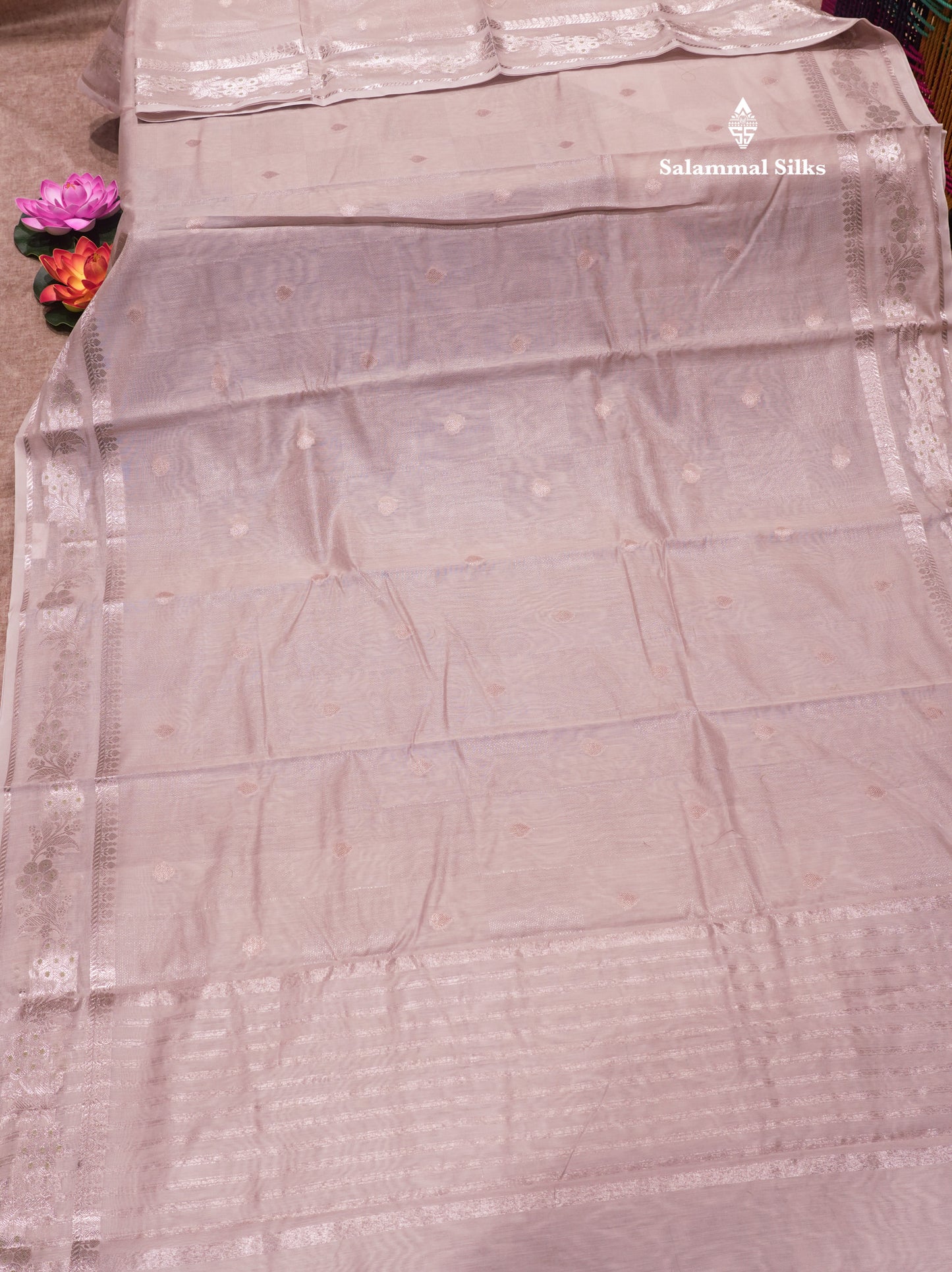 Pastel Blue Colour Cotton Mix Saree With Silver Zari Menna Work Border
