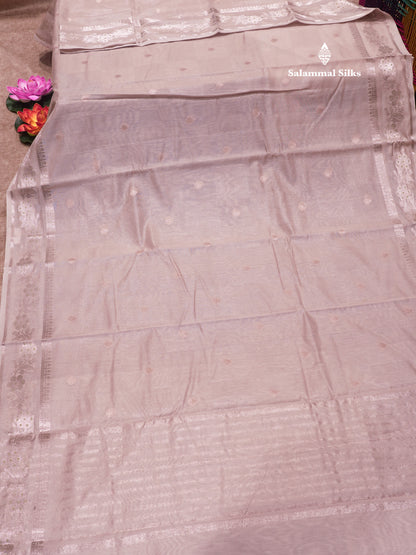 Pastel Blue Colour Cotton Mix Saree With Silver Zari Menna Work Border