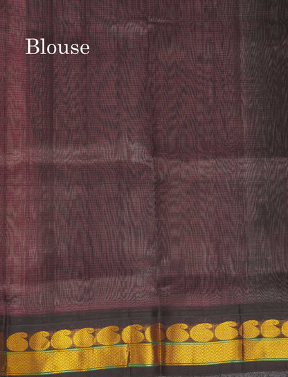 Beautiful Baby Pink Pure Silk Cotton Saree With Contrast Dark Brown Traditional Border