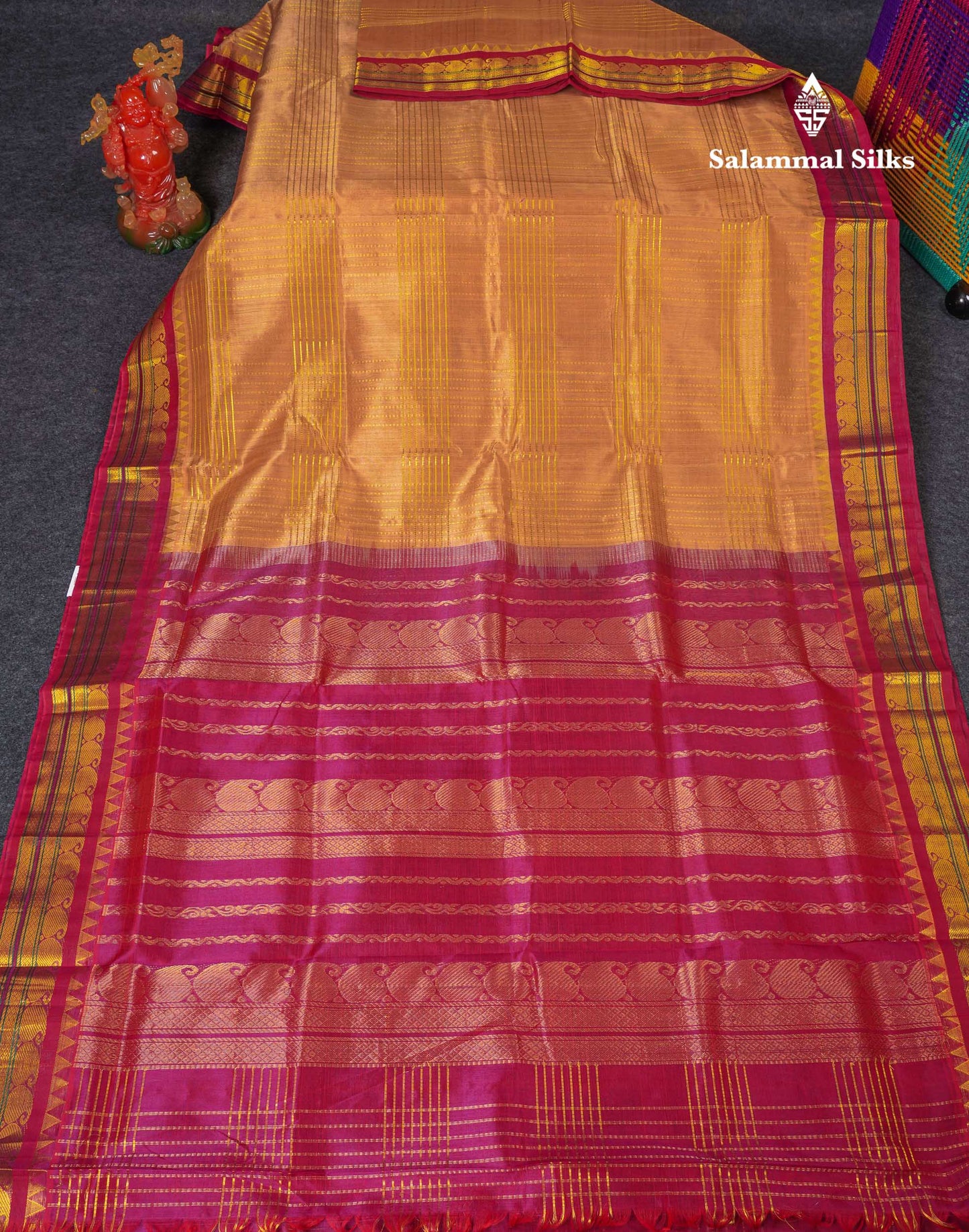 Beautiful Dark Sandal Pure Silk Cotton Saree With Contrast Pink Traditional Border