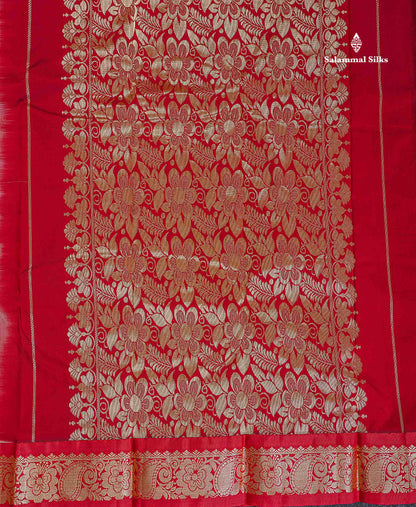 Semi Silk Saree - Half White Colour Body With Butta & Contrast Maroon Border
