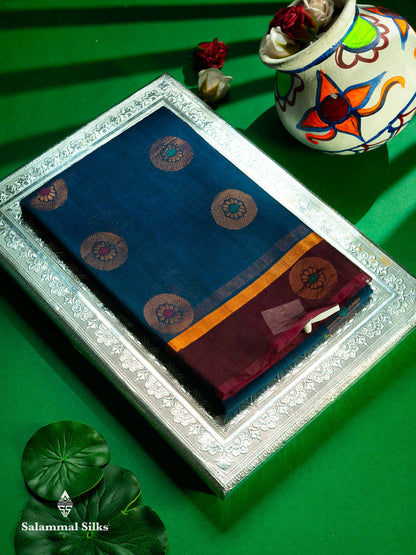 Maroon Beautiful SICO Cotton Saree With Green Border